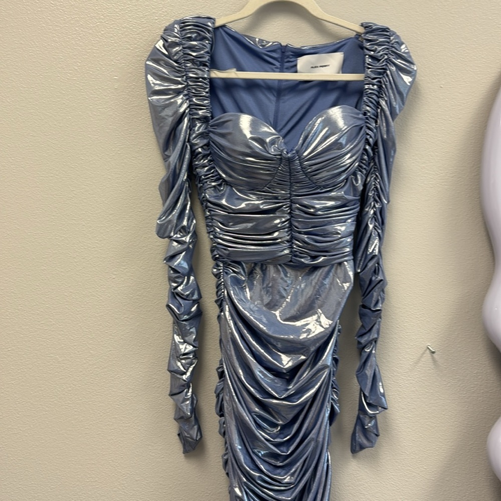 Long Sleeve Ruched Metallic Dress - Picture 6 of 12
